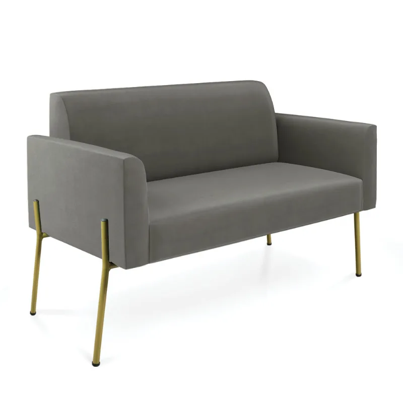 Sofá Namoradeira 2 Lugares Pé de Ferro Dourado Marisa Suede Grafite D03 - D'Rossi