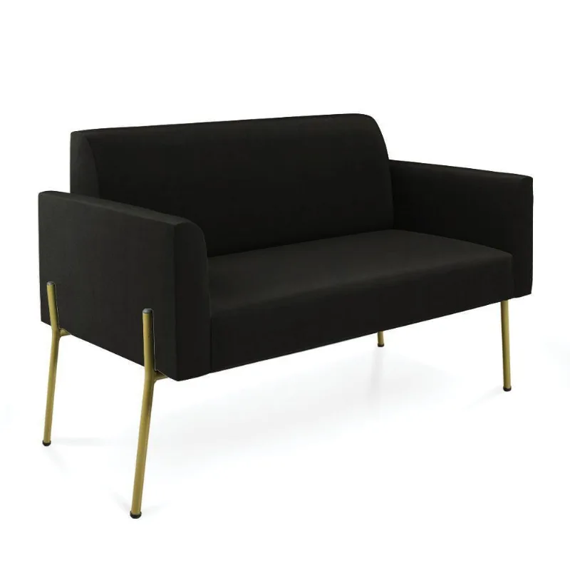 Sofá Namoradeira 2 Lugares Pé De Ferro Dourado Marisa Suede Preto D03