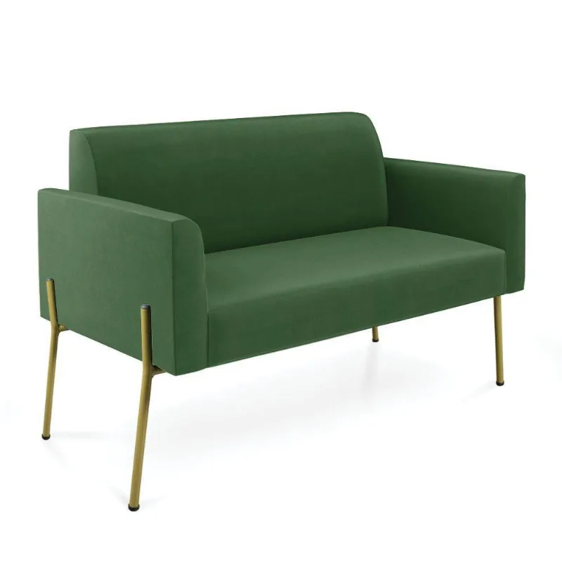 Sofá Namoradeira 2 Lugares Pé De Ferro Dourado Marisa Suede D03 Verde