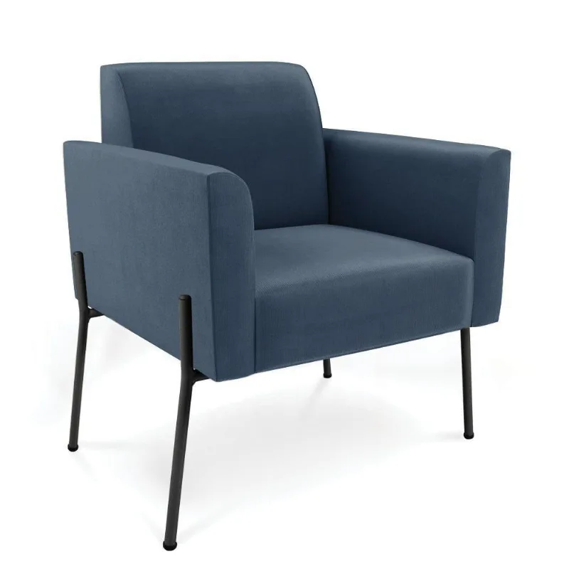 Poltrona Pé De Ferro Preto Para Sala Marisa Suede D03 - D'rossi Cor Azul Marinho