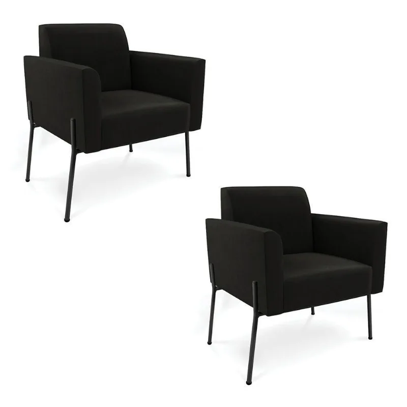 Poltrona Pé De Ferro Preto Para Sala Kit 2 Marisa Suede Preto D03 - D'rossi