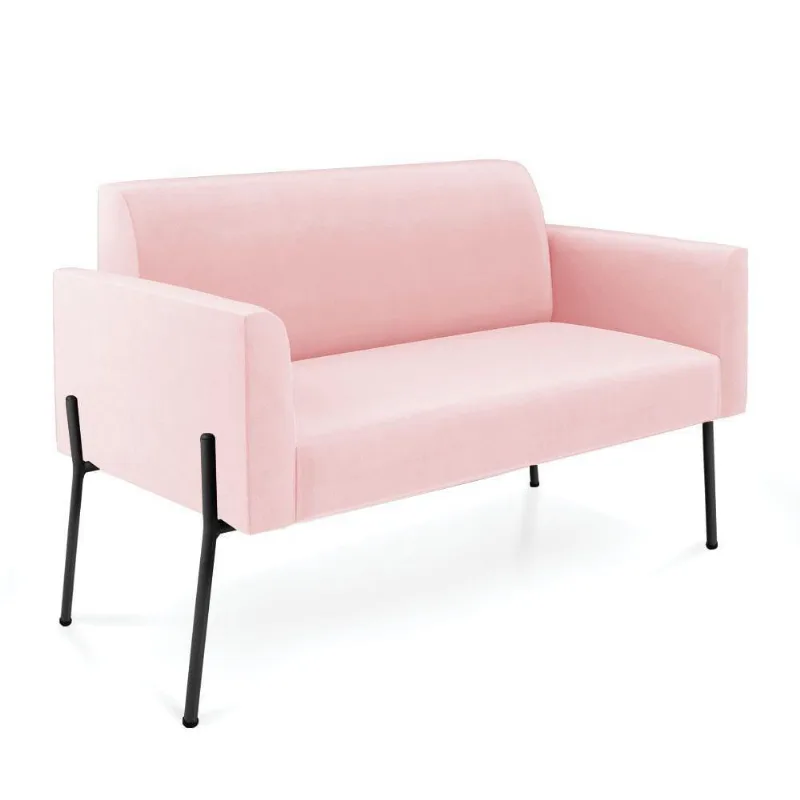 Sofá Namoradeira 2 Lugares Pé De Ferro Preto Marisa Suede Rosa Bebê D03 - D'rossi