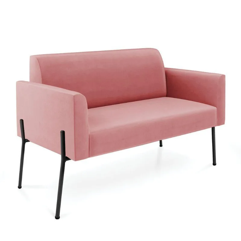 Sofá Namoradeira 2 Lugares Pé De Ferro Preto Marisa Suede D03 - D'rossi Cor Rose