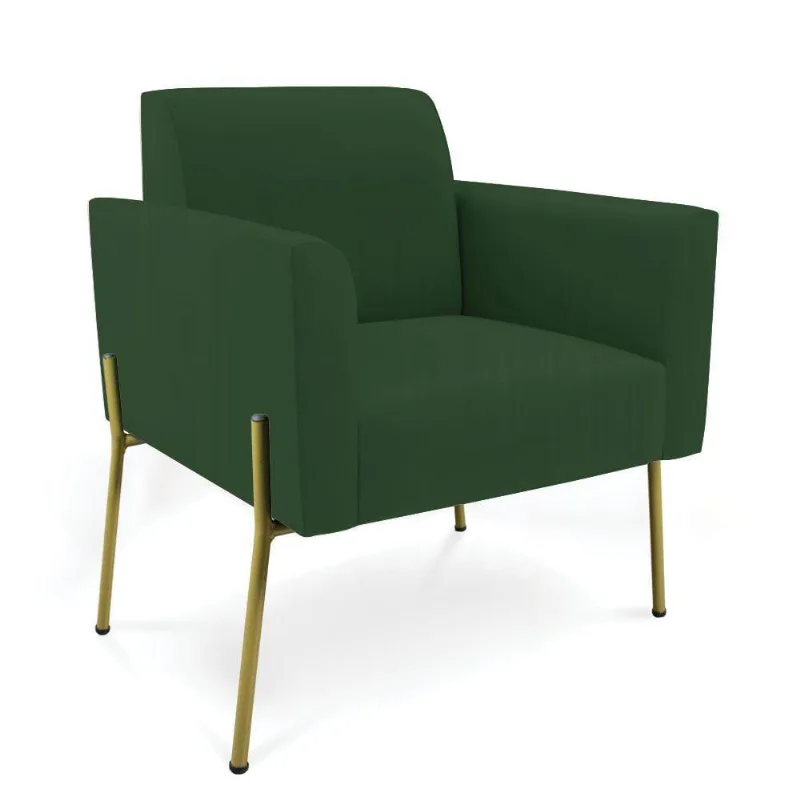 Poltrona Pé De Ferro Dourado Para Recepção Marisa Veludo D03 Verde
