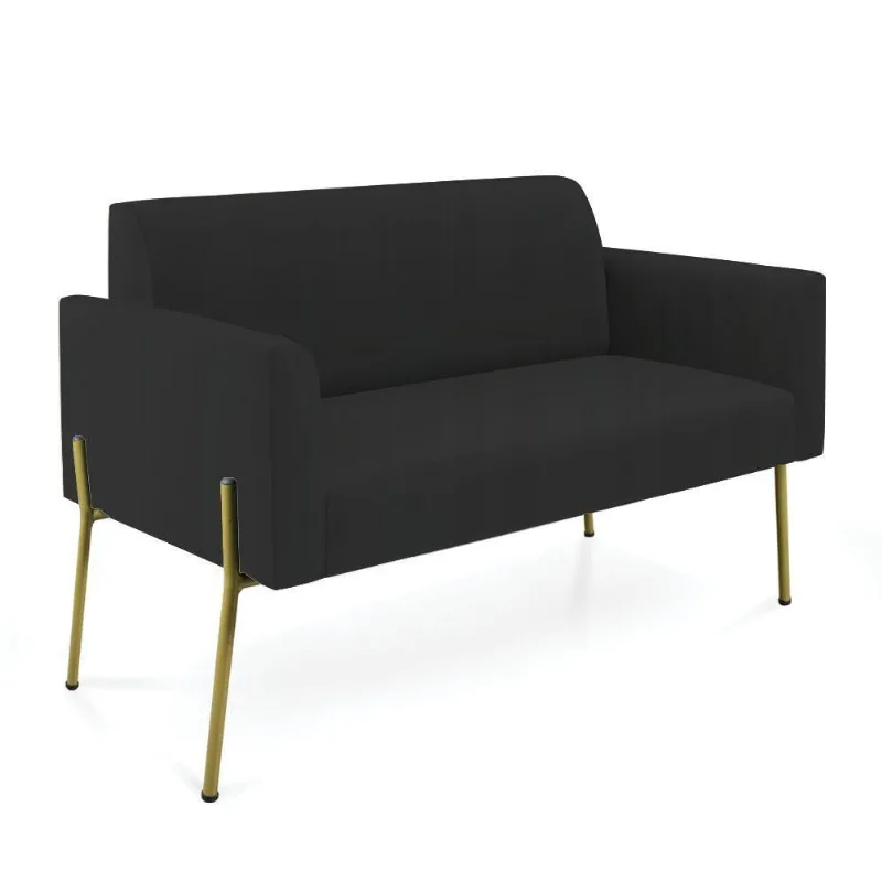 Sofá Namoradeira 2 Lugares Pé De Ferro Dourado Marisa Veludo D03 Preto