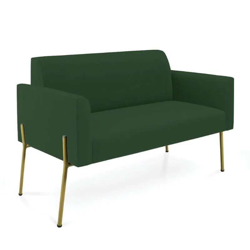 Sofá Namoradeira 2 Lugares Pé De Ferro Dourado Marisa Veludo D03 Verde