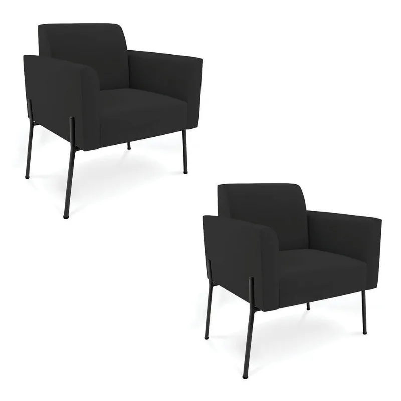 Poltrona Pé De Ferro Preto Para Sala Kit 2 Marisa Veludo D03 - D'rossi Cor Preto