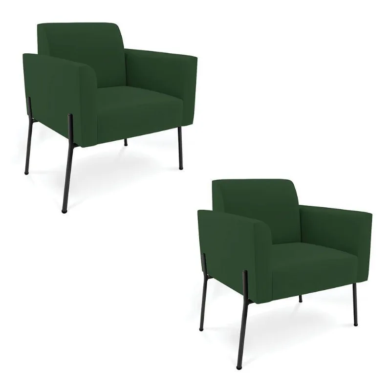 Poltrona Pé De Ferro Preto Para Sala Kit 2 Marisa Veludo D03 - D'rossi Cor Verde