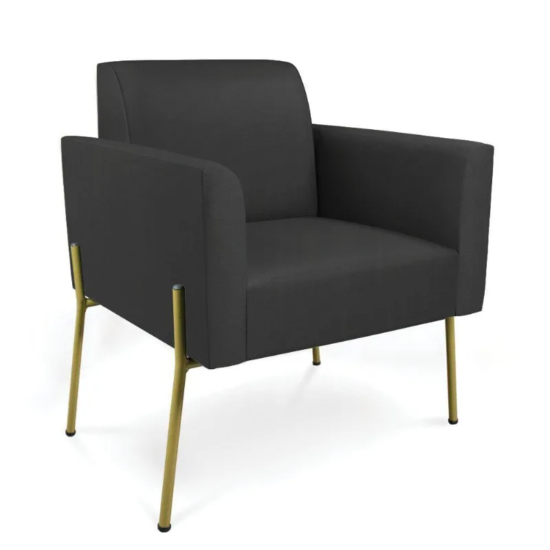 Poltrona Pé De Ferro Dourado Para Sala Marisa Corino D03 Preto