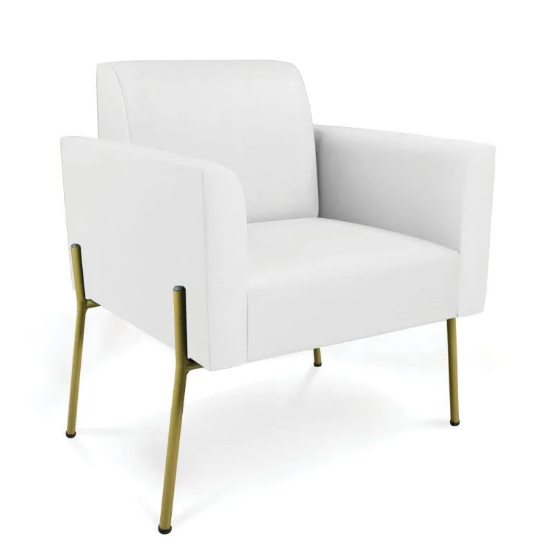 Poltrona Pé De Ferro Dourado Para Sala Marisa Corino D03 - D'rossi Cor Branco