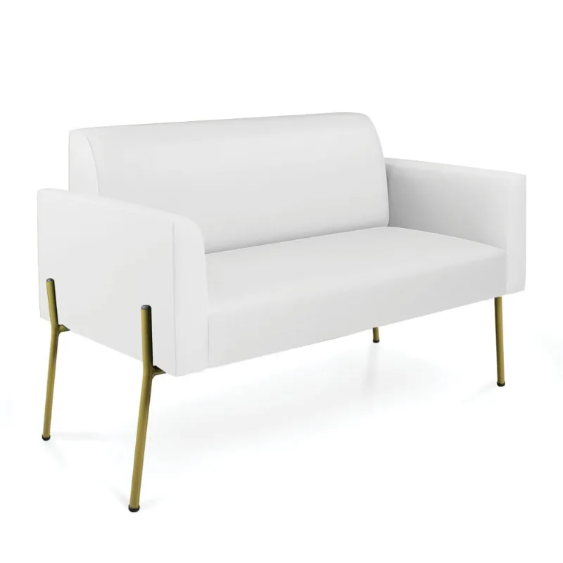 Sofá Namoradeira 2 Lugares Pé de Ferro Dourado Marisa Corino D03 - D'Rossi Branco
