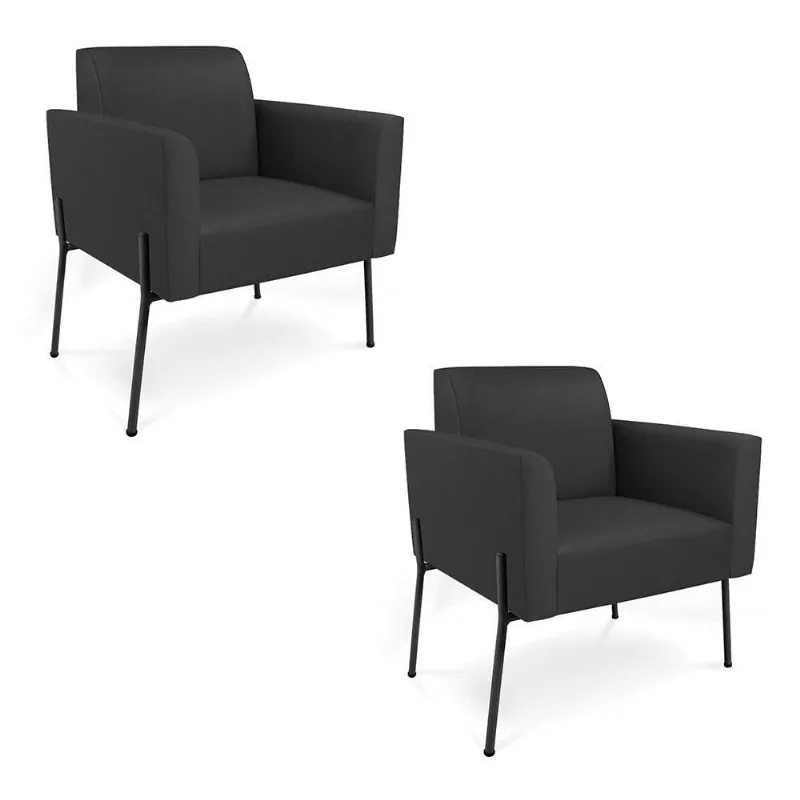 Poltrona Pé De Ferro Preto Kit 2 Para Recepção Marisa Corino D03 - D'rossi Cor Preto
