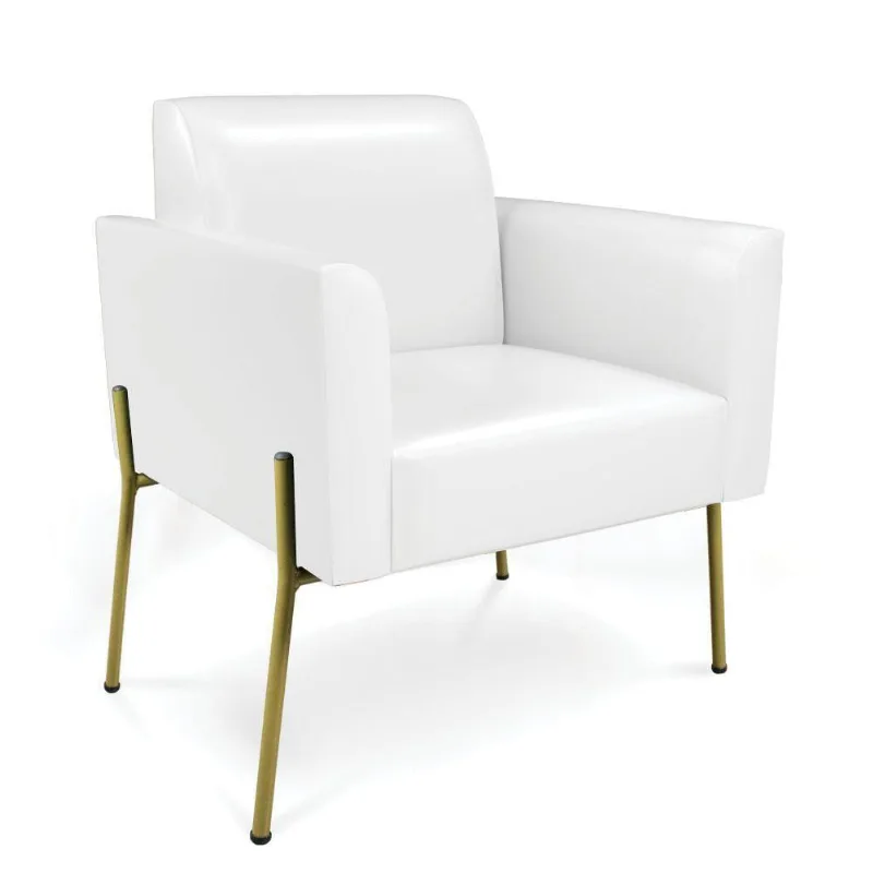 Poltrona Pé De Ferro Dourado Para Sala Marisa Corano Branco D03