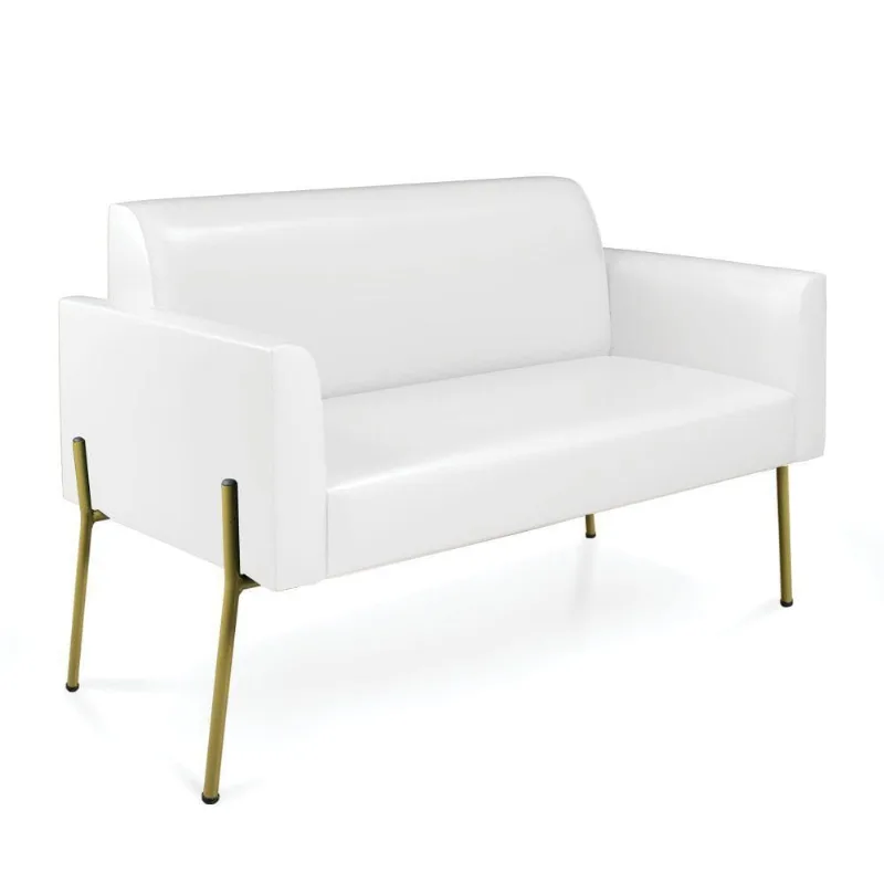 Sofá Namoradeira 2 Lugares Pé De Ferro Dourado Marisa Corano Branco D03