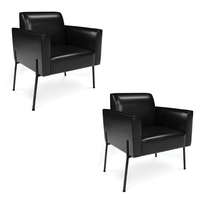 Poltrona Pé De Ferro Preto Kit 2 Para Sala Marisa Corano Preto D03 - D'rossi