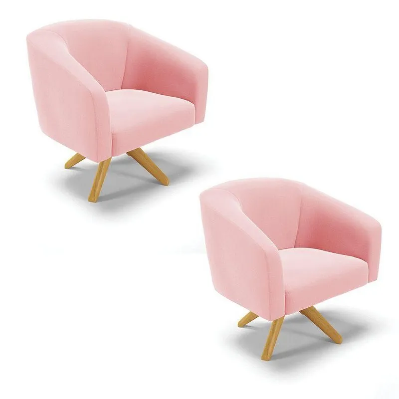 Cadeira Sala De Jantar Giratória Ma30 Kit 2 Stella Suede D03 - D'rossi Cor Rosa