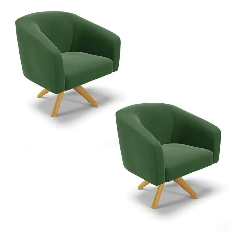 Cadeira Sala De Jantar Giratória Ma30 Kit 2 Stella Suede D03 - D'rossi Cor Verde