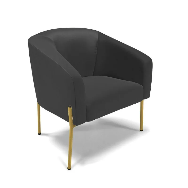 Poltrona Pé De Ferro Dourado Sala De Estar Stella Corino D03 - D'rossi Cor Preto