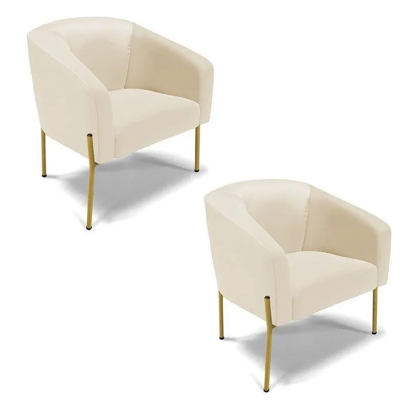 Poltrona Pé De Ferro Dourado Kit 2 Stella Corino D03 - D'rossi Cor Bege