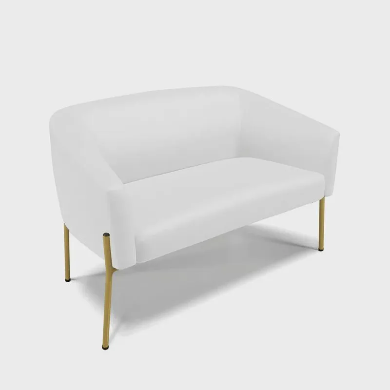 Sofá Namoradeira 2 Lugares Pé de Ferro Dourado Stella Corino Branco D03 - D'Rossi