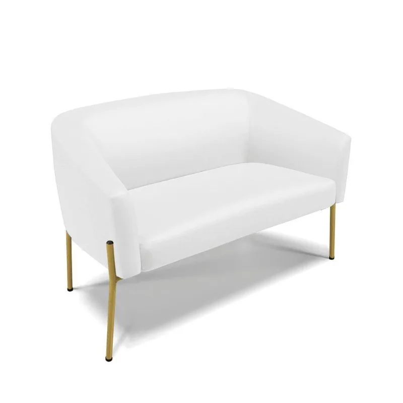 Sofá Namoradeira 2 Lugares Pé De Ferro Dourado Stella Corino D03 - D'rossi Cor Branco