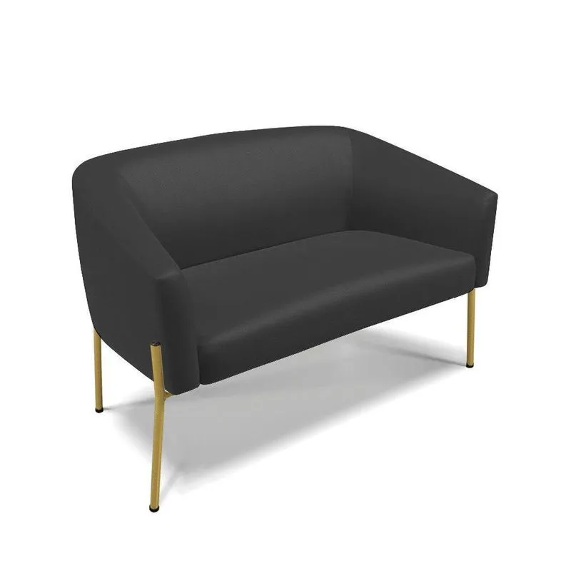 Sofá Namoradeira 2 Lugares Pé De Ferro Dourado Stella Corino Preto D03 - D'rossi