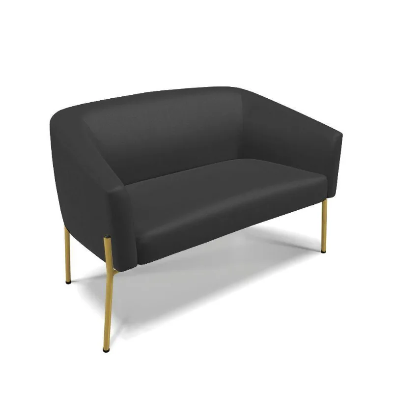 Sofá Namoradeira 2 Lugares Pé De Ferro Dourado Stella Corino D03 - D'rossi Cor Preto