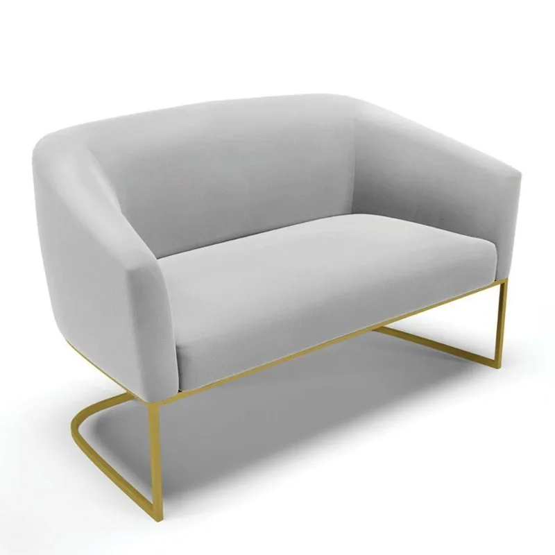Sofá Namoradeira 2 Lugares Base Industrial Dourado Stella Suede D03 - D'rossi Cor Cinza