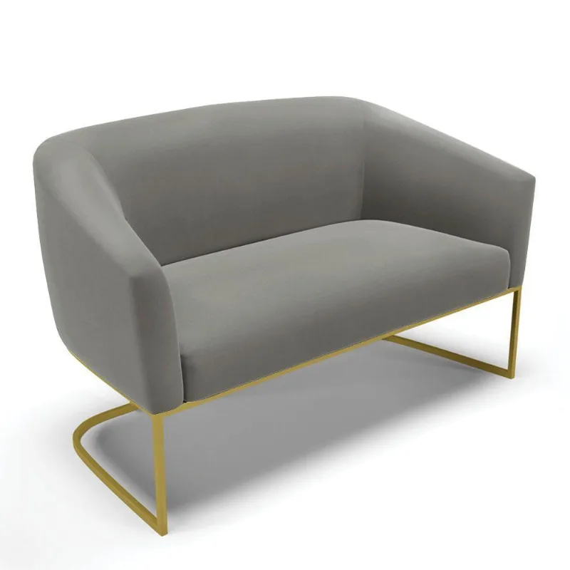 Sofá Namoradeira 2 Lugares Base Industrial Dourado Stella Suede D03 - D'rossi Cor Grafite