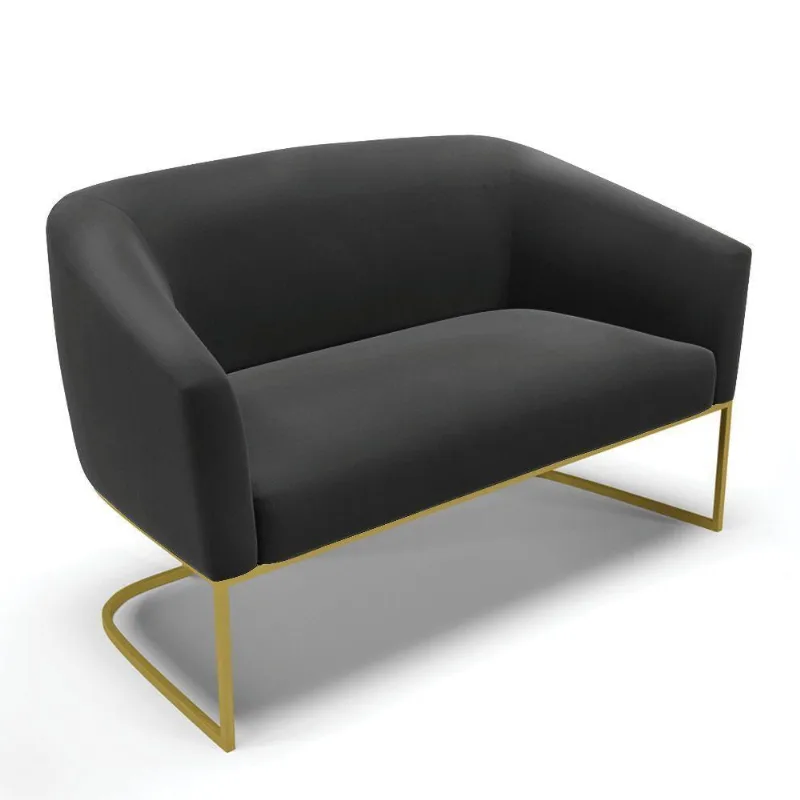 Sofá Namoradeira 2 Lugares Base Industrial Dourado Stella Suede D03 - D'rossi Cor Preto