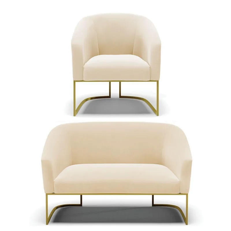 Namoradeira E Poltrona Base Industrial Dourado Stella Suede D03 - D'rossi Cor Bege
