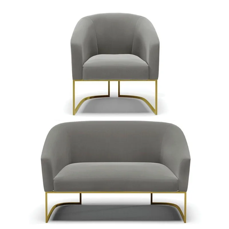 Namoradeira E Poltrona Base Industrial Dourado Stella Suede D03 - D'rossi Cor Grafite