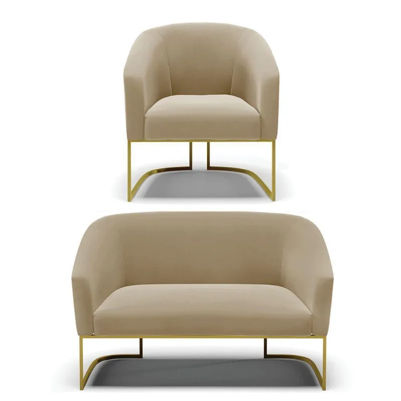 Namoradeira E Poltrona Base Industrial Dourado Stella Suede D03 - D'rossi Cor Marrom Rato