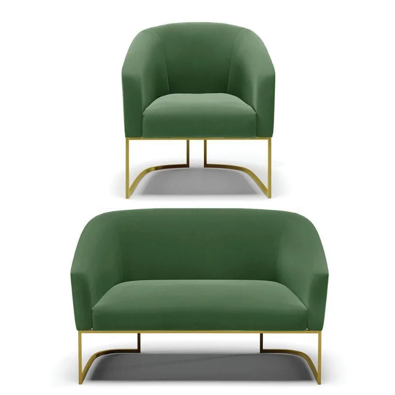 Namoradeira E Poltrona Base Industrial Dourado Stella Suede D03 - D'rossi Cor Verde