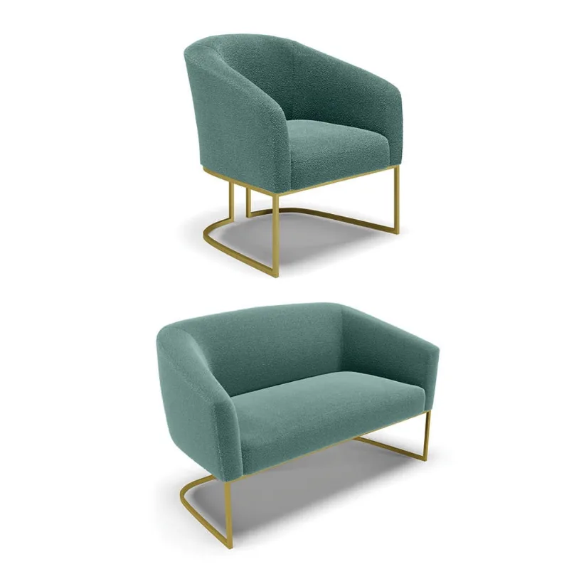 Sofá Namoradeira e Poltrona Industrial Dourado Stella Bouclê D03 - D'Rossi Verde Menta