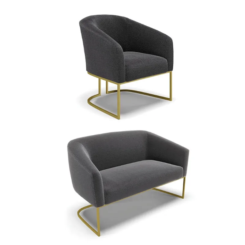 Sofá Namoradeira e Poltrona Industrial Dourado Stella Bouclê D03 - D'Rossi Grafite