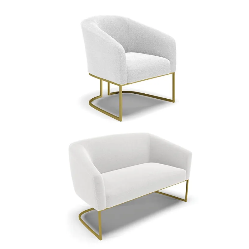 Sofá Namoradeira e Poltrona Industrial Dourado Stella Bouclê D03 - D'Rossi Off White