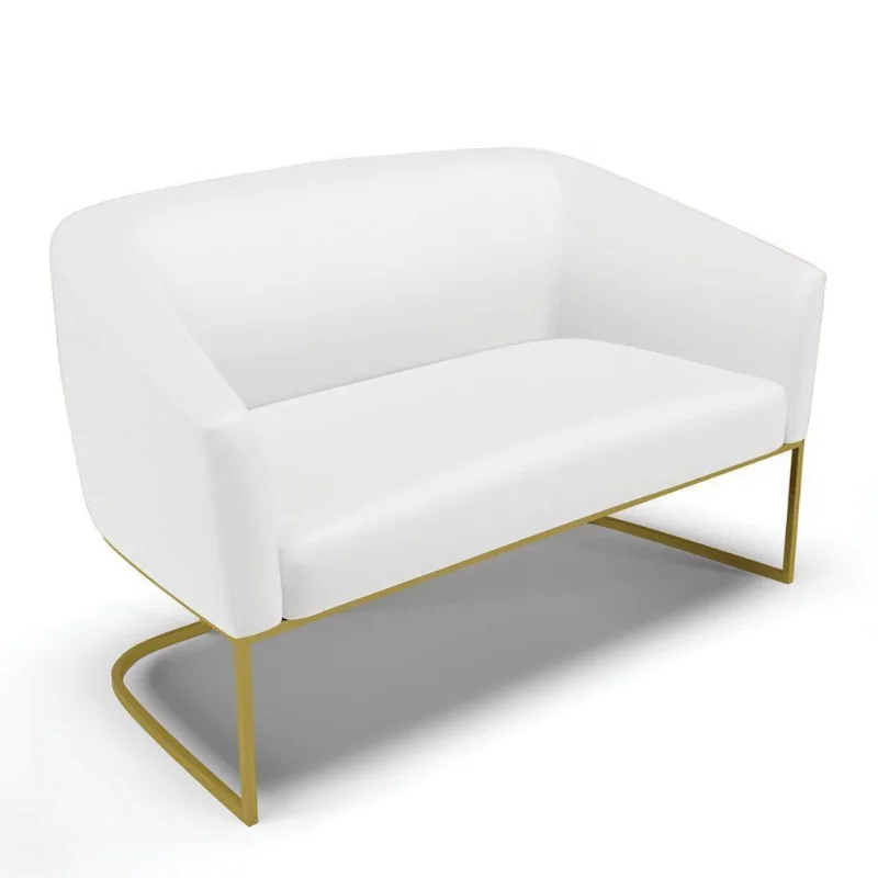 Sofá Namoradeira 2 Lugares Base Industrial Dourado Stella Corino D03 - D'rossi Cor Branco