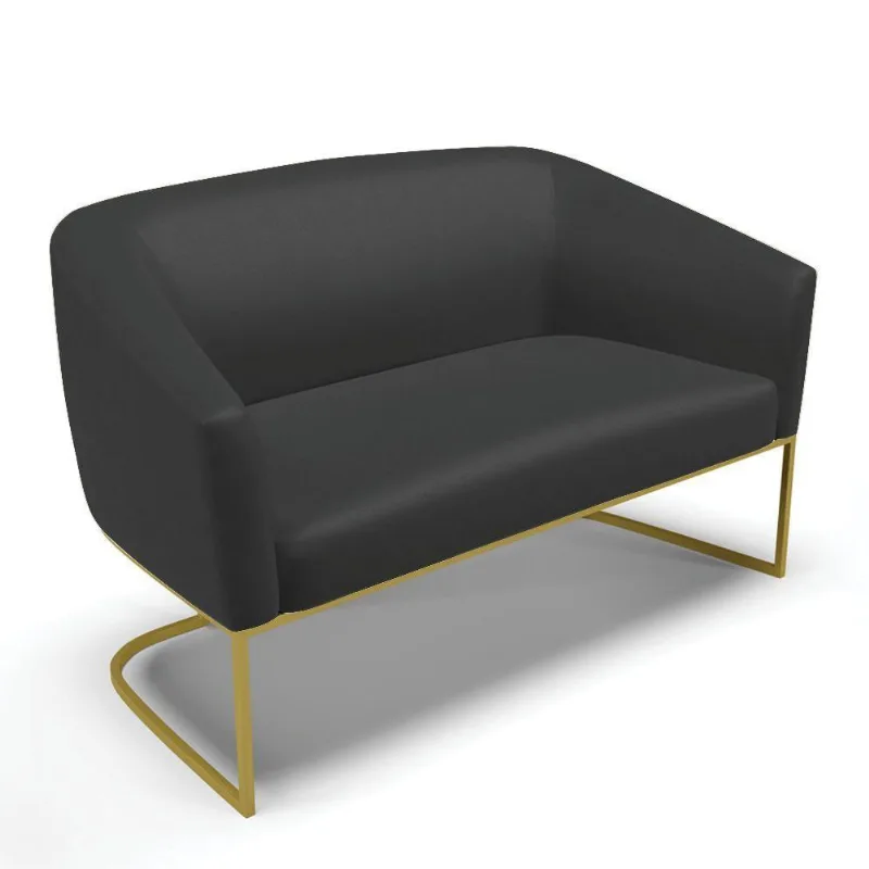 Sofá Namoradeira 2 Lugares Base Industrial Dourado Stella Corino D03 - D'rossi Cor Preto