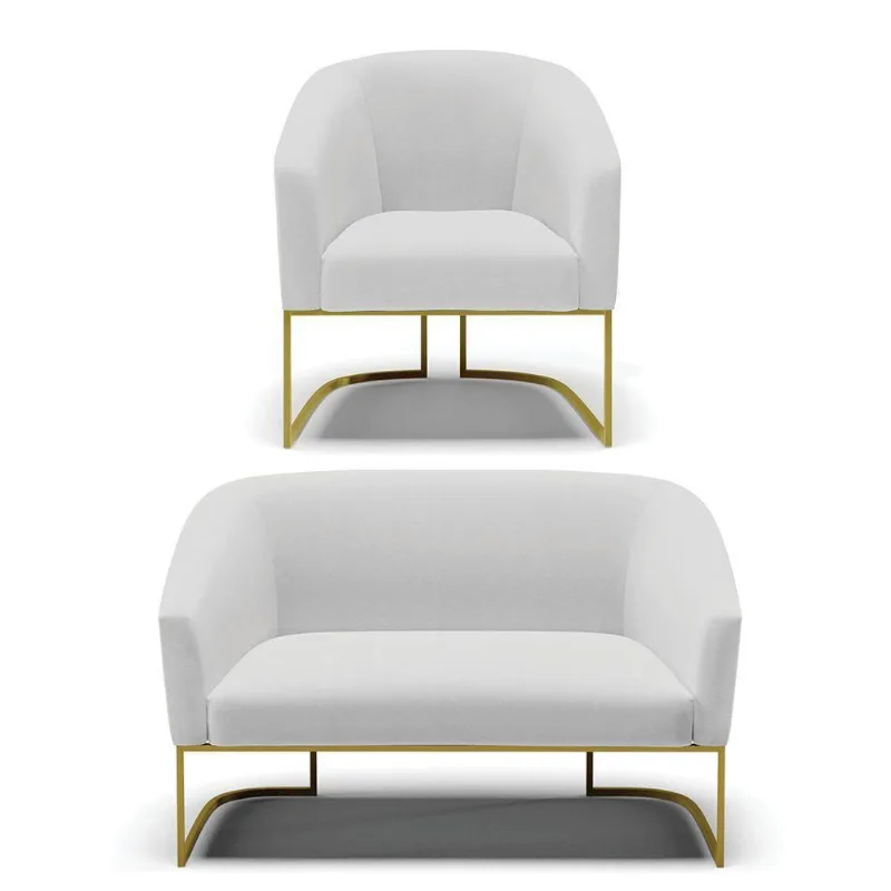 Sofá Namoradeira E Poltrona Base Industrial Dourado Stella D03 - D'rossi Cor A05 Cinza