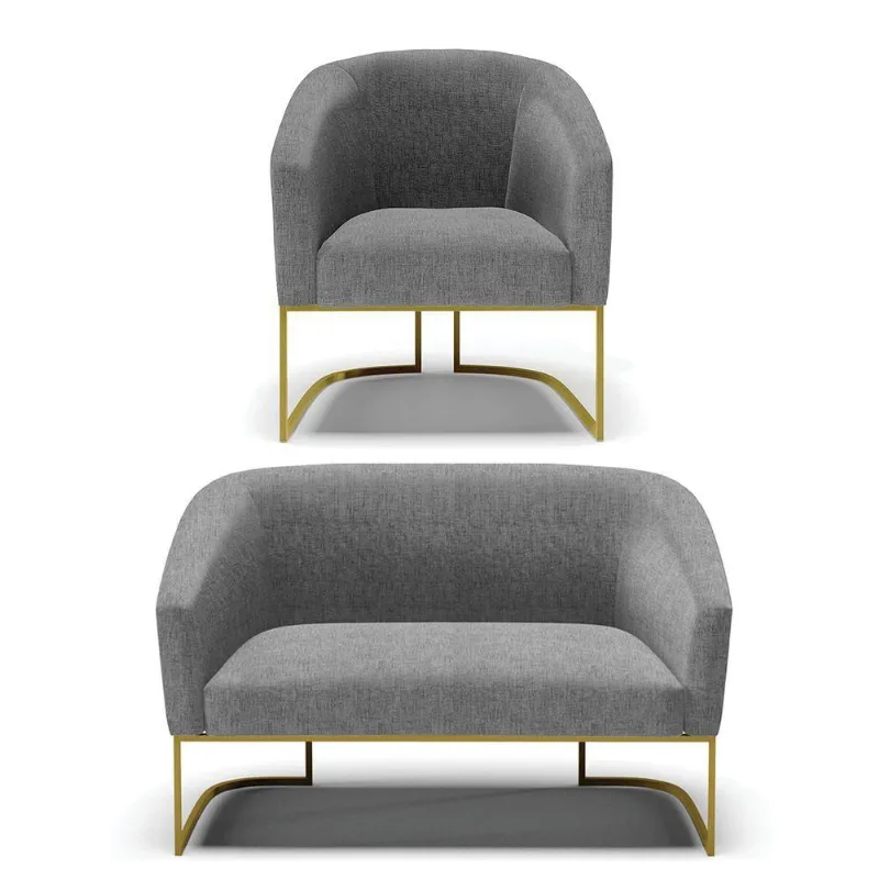 Sofá Namoradeira E Poltrona Base Industrial Dourado Stella D03 - D'rossi Cor A26 Grafite