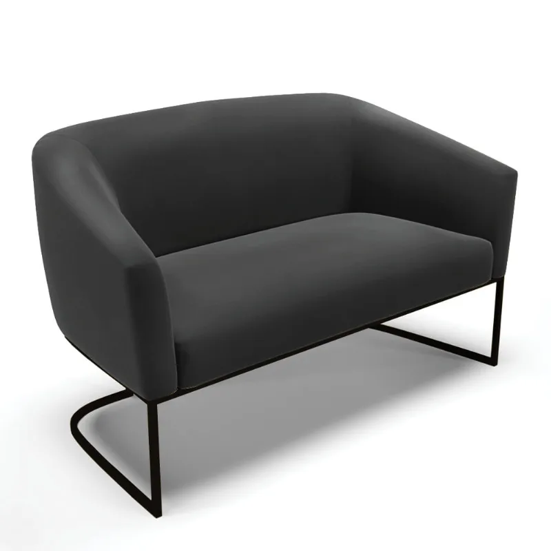 Sofá 2 Lugares Namoradeira Industrial Preto Stella Suede D03 - D'Rossi Preto