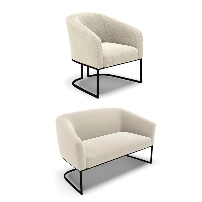 Sofá Namoradeira e Poltrona Industrial Preto Stella Bouclê D03 - D'Rossi Off White
