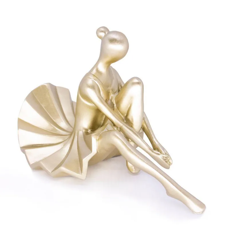 Escultura Bailarina Decorativa Em Poliresina Dourado 23 Cm F04 - D'rossi