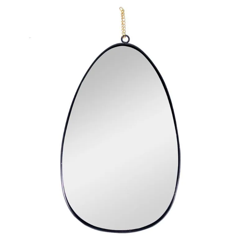 Espelho Decorativo Em Metal Preto Com Alça Corrente Dourado 31 Cm F04 - D'rossi