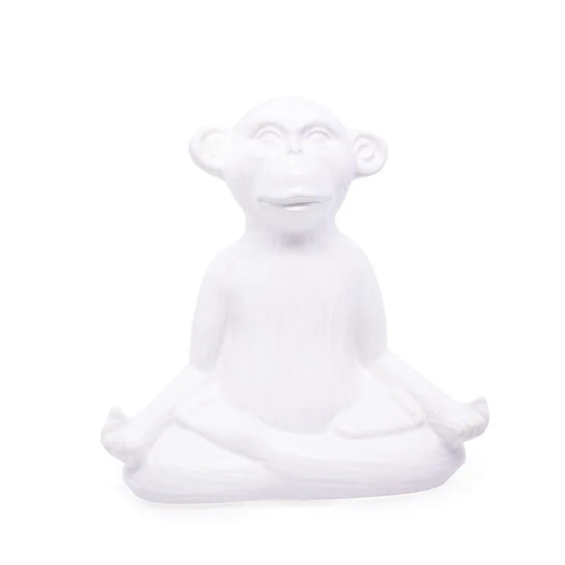 Enfeite Decorativo Macaco Yoga Meditação Cerâmica Branco 17 Cm F04 - D'rossi