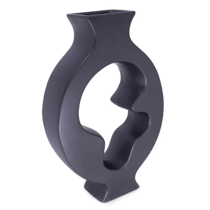 Vaso Decorativo Cerâmica Vazado Para Centro Mesa Preto 29 Cm F04 - D'rossi