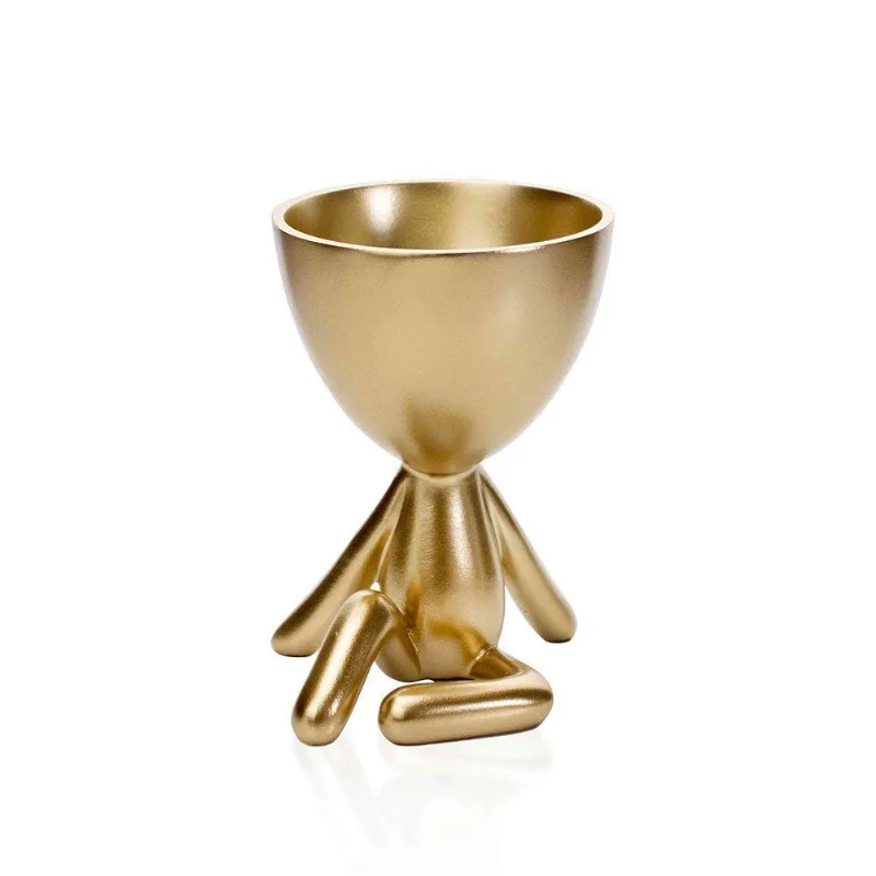 Vaso Decorativo Bob Robert Sentado Em Poliresina Dourado 14,5 Cm M02 - D'rossi