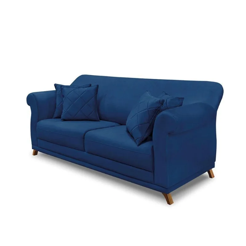 Sofá 2 Lugares Pé De Madeira Julieta 160 Cm Suede Azul Marinho S04 - D'rossi