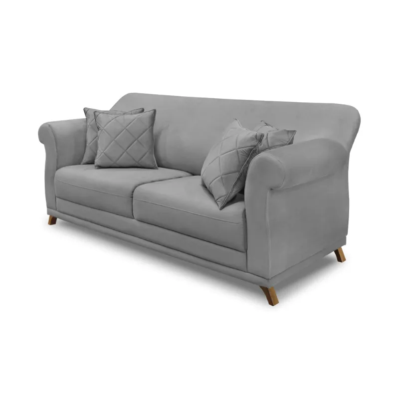 Sofá 2 Lugares Pé de Madeira Julieta 180 cm Veludo Cinza S04 - D'Rossi